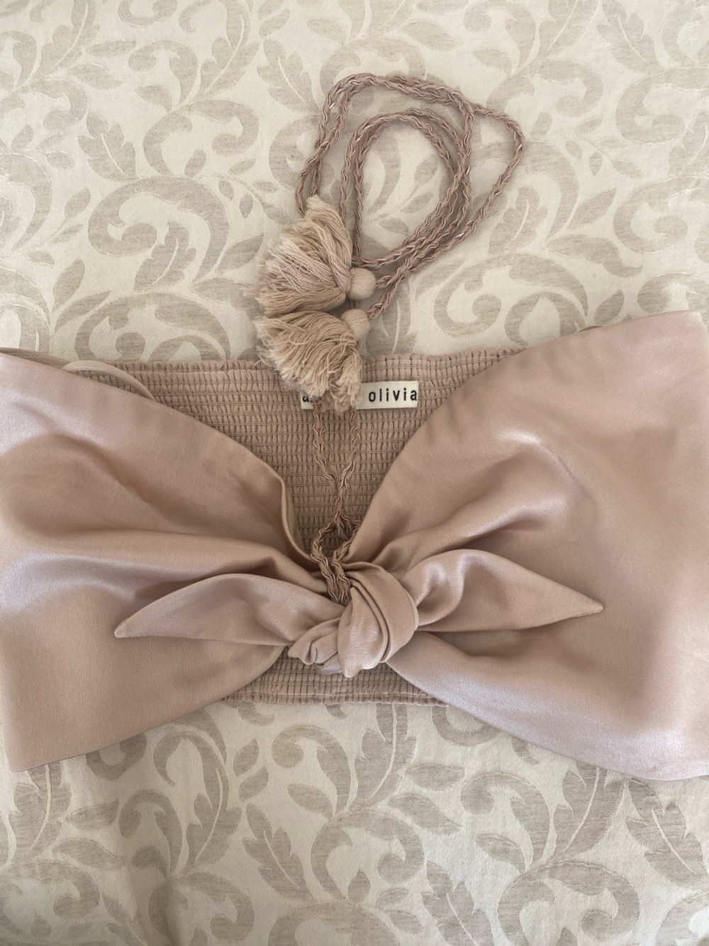 Alice + Olivia Blush Bandeau Top with Braided Tassels